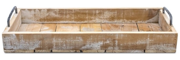 Spetebo Dekotablett Holz Deko Tablett Used Look mit Griffen aus Metall - 45 x 20 cm (Stück, 1 St, Dekoratives Tablett), Servier und Kerzen Brett rechteckig Bild 2