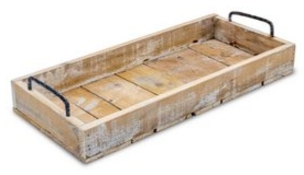 Spetebo Dekotablett Holz Deko Tablett Used Look mit Griffen aus Metall - 45 x 20 cm (Stück, 1 St, Dekoratives Tablett), Servier und Kerzen Brett rechteckig Bild 6
