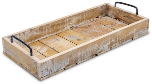 Spetebo Dekotablett Holz Deko Tablett Used Look mit Griffen aus Metall - 45 x 20 cm (Stück, 1 St, Dekoratives Tablett), Servier und Kerzen Brett rechteckig Bild 5