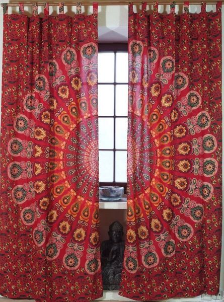 Guru-Shop Vorhang Boho Vorhänge, Gardine (1 Paar) mit Schlaufen,..