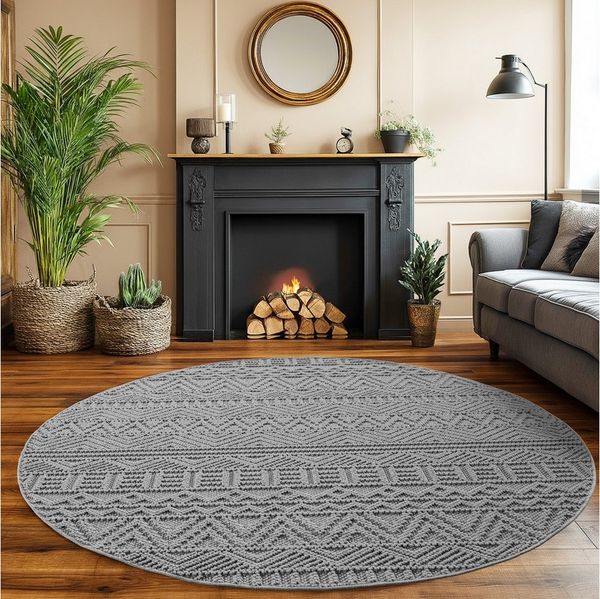 SIMPEX24 Designteppich Einfarbig Boucle Loop, Rund, Höhe: 7 mm, Teppich Wohnzimmer, Schlafzimmer, Gästezimmer