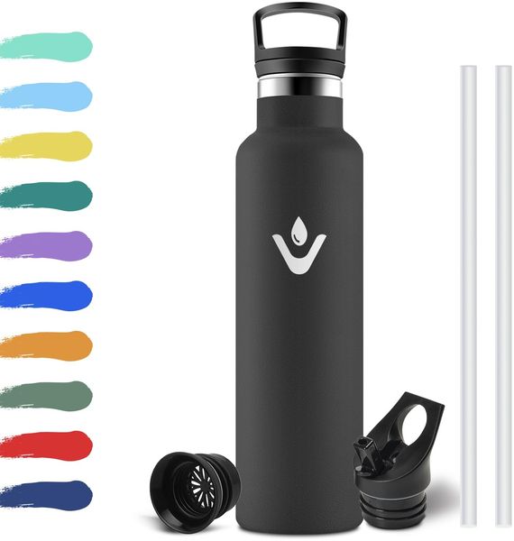 Trinkflasche 750ml, Auslaufsicher Wasserflasche Kohlensäure Geeignet, Doppelwandige Vakuumisolierte, Thermosflasche mit Strohhalm, Isolierflasche für Oudoor, Sprudel, Camping, Fahrrad, Fitness