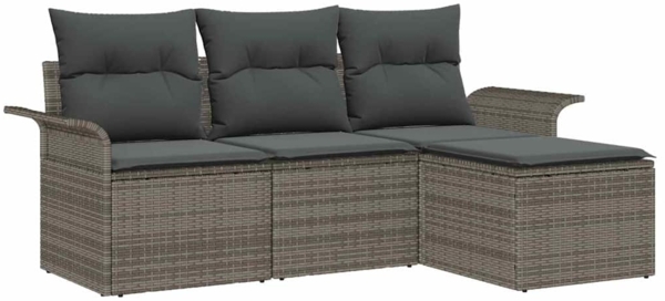 vidaXL Sofa Set mit Kissen 4 pcs Grau Poly-Rattan 3345309