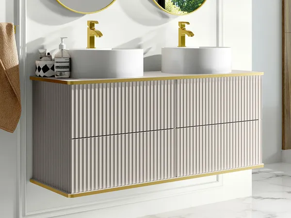 Vente-unique - KELIZA Waschbeckenmöbel Holz, Platte Beige - B 47 cm x H 54 cm x L 120 cm