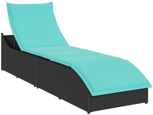 Klappliege, Gartenliege mit Auflage und Stauraum Schwarz Poly-Rattan