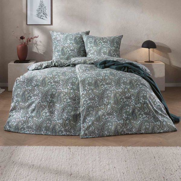 Estella Samt + Seide Flanell Bettwäsche 135x200 Lagundo eisblau Paisley 5473-614
