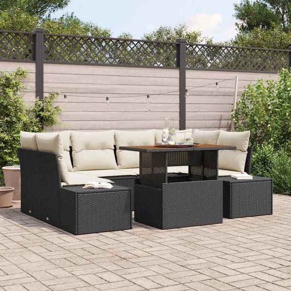 vidaXL Garten-Sofa-Set mit Speicher 7 pcs Schwarz Poly Rattan 3358651