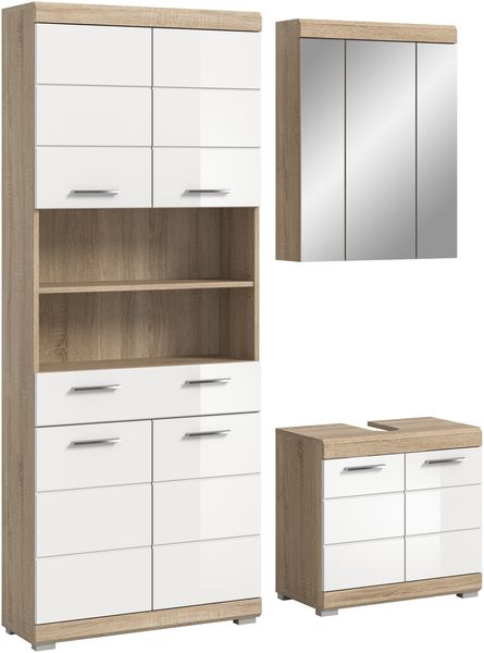 Badezimmer-Set >Lambada< in Sonoma Eiche / Weiß Hochglanz - 149x191x34cm (BxHxT)