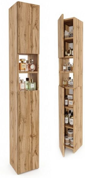 TREND WERK Hochschrank Badschrank schmal stehend B24 x T31 x H172 cm (Schmaler Badezimmerschrank mit Regalfächern & Stauraum) Holzoptik, offene & geschlossene Fächer, Standregal Bad, platzsparend