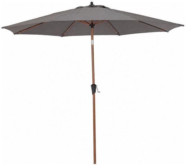 Sonnenschirm Nurolin - Metall Naturbraun in Holzoptik, Polyester-Stoff Dunkelgrau, Ø 300 cm