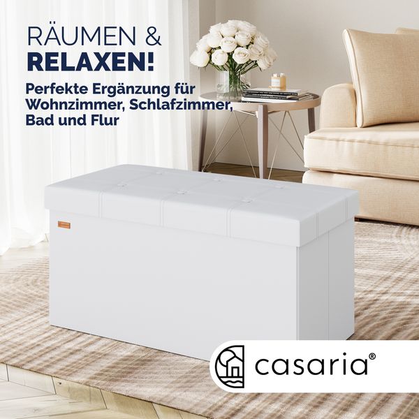 CASARIA® Faltbare Sitztruhe mit Stauraum Kunstleder Weiß L