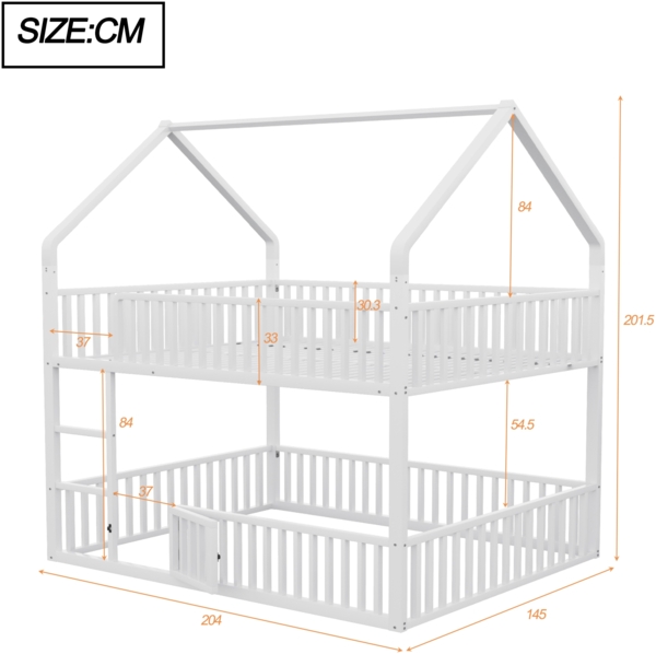 Merax Kinder-Etagenbett 140x200, Jugendbett Metall-Doppelbett, Kinder-Familienbett, Etagenbett mit Treppe, Loft-Design, Weiß (Ohne Matratze) Bild 4