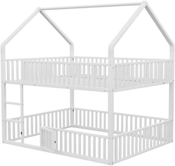 Merax Kinder-Etagenbett 140x200, Jugendbett Metall-Doppelbett, Kinder-Familienbett, Etagenbett mit Treppe, Loft-Design, Weiß (Ohne Matratze) Bild 9