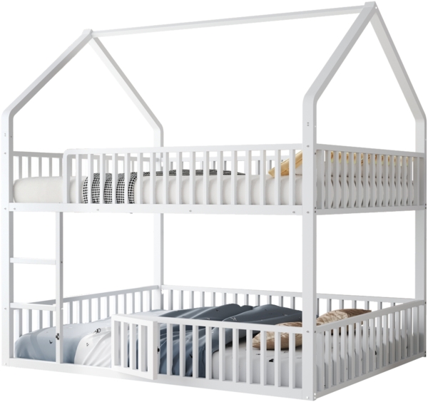 Merax Kinder-Etagenbett 140x200, Jugendbett Metall-Doppelbett, Kinder-Familienbett, Etagenbett mit Treppe, Loft-Design, Weiß (Ohne Matratze) Bild 10