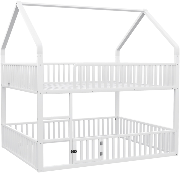 Merax Kinder-Etagenbett 140x200, Jugendbett Metall-Doppelbett, Kinder-Familienbett, Etagenbett mit Treppe, Loft-Design, Weiß (Ohne Matratze) Bild 7