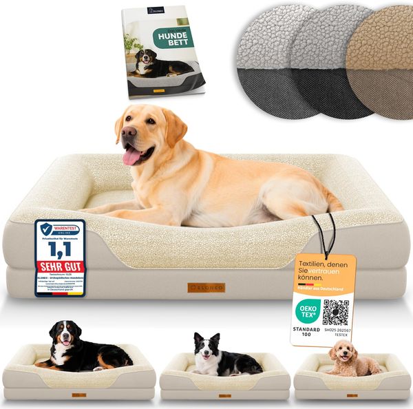 ELONEO orthopädisches Hundebett Grosse Hunde - 106 x 76 x 19 cm, Hundekorb mit Memory Foam, Hundematte wasserdicht und waschbar, Hundekissen, Hundematratze mit weicher Polsterung, Creme