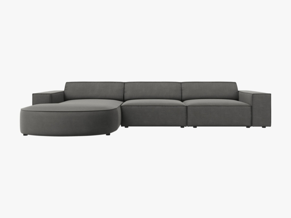 Micadoni 4-Sitzer Sofa Jodie runde Recamiere Links Samt Bluvel Hellgrau