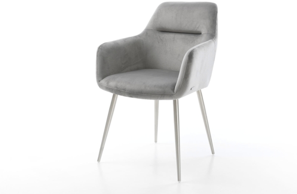 Esszimmerstuhl Pejo-Flex Samt Grau 4-Fuß konisch Edelstahl Taschenfederkern