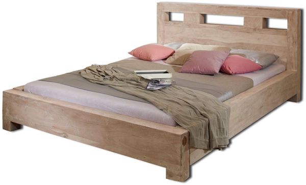 Bett Sheesham 140x200x90 grau geölt NATURE GREY #203