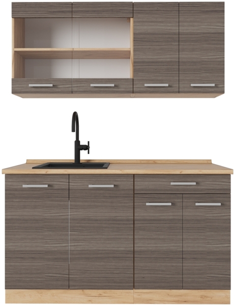 Singleküche R-Line Edelgrau/Goldkraft Eiche 140 cm ohne Arbeitsplatte Vicco