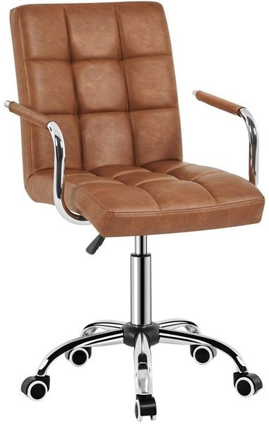 Yaheetech Bürostuhl ergonomischer Schreibtischstuhl Drehstuhl Drehocker Arbeitshocker mit abnehmbare Armlehnen Computerstuhl höhenverstellbar aus Kunstleder Retro-Brown
