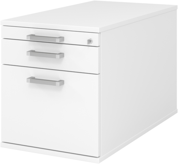 bümö Rollcontainer mit Hängeregister für Hängeordner, Container abschließbar in weiß - Rollwagen mit Hängeregistratur als Schreibtisch Unterschrank od. Bürocontainer m. Chromgriffe, TC20-W-W-CE