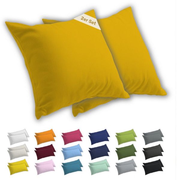 Lavea Kissenbezug 2er Set Kissenhülle Jersey, 100% Baumwolle, Kissenbezüge, (2 Stück), allergikerfreundlich - sicherer YKK-Reißverschluss - waschbar 60°C