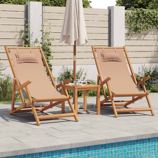 vidaXL Strandstühle 2 Stk. Klappbar Taupe Stoff und Massivholz 3214488