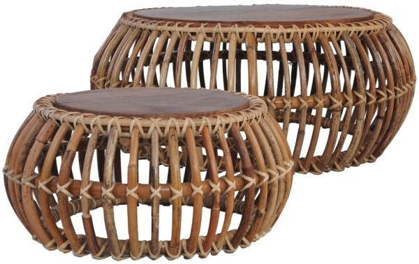 2er Set Couchtisch Natur Rattan