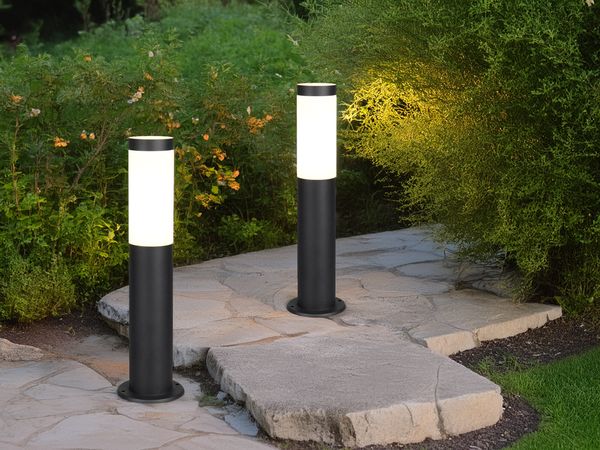 2er Set moderne LED Sockelleuchten aus Edelstahl in Schwarz, Höhe 45cm