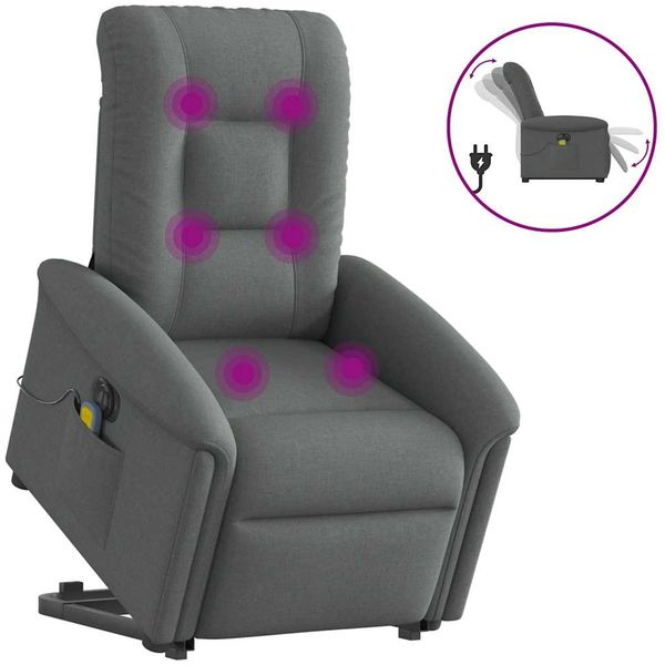 vidaXL Elektrischer Massagesessel mit Aufstehhilfe Dunkelgrau Stoff 3303285