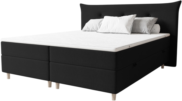 99rooms Artemis Boxspringbett 140x200 cm Strukturstoff INARI Schwarz Taschen-Federung Bild 3