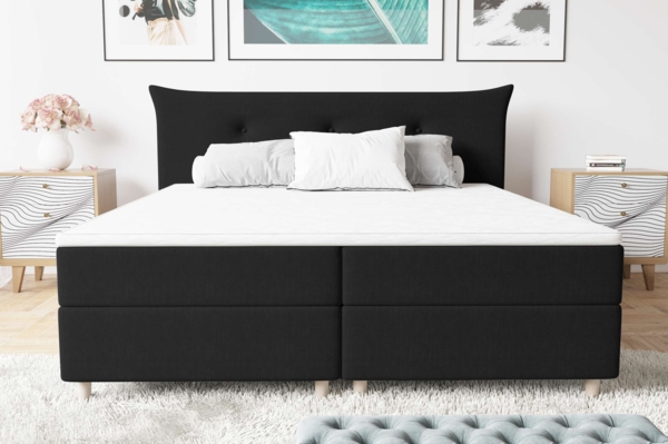 99rooms Artemis Boxspringbett 140x200 cm Strukturstoff INARI Schwarz Taschen-Federung Bild 5