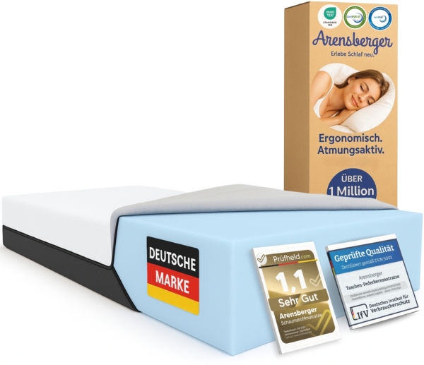 ARENSBERGER SARA Gelschaum Matratze 100x200 cm – 16 cm NANOCELL® Gel-Schaum – H3 Härtegrad – Atmungsaktiv – Abnehmbarer Bezug 240g/m² – Waschbar bis 60°C – Rollmatratze Komfortmatratze