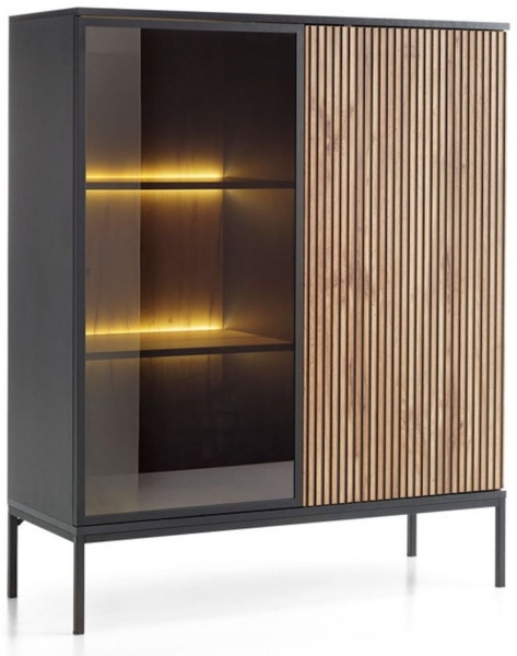 Vitrinenschrank Standvitrine Sento 104x39x126cm schwarz Wotan Eiche MDF