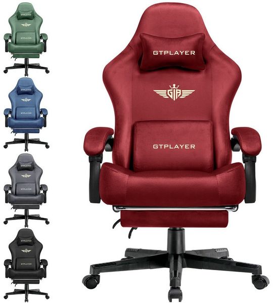 GTPLAYER Gaming-Stuhl Atmungsaktiver Bürostuhl, ergonomisch Hochwertiger - Stoff/Kunstleder, 160° Verstellbare Rückenlehne und ausziehbare Fußstütze