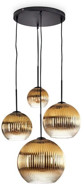 hofstein Hängeleuchte Hängelampe aus Metall/Riffelglas in Schwarz/Goldfarben/Klar, ohne Leuchtmittel, Leuchte im Retro/Vintage-Design m. Glasschirmen (15,20,25,30cm), E27