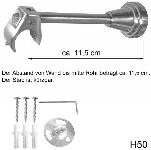 BASIT Gardinenstange Edelstahloptik 20mm mit Wandträgern 120 cm E87, Ø 20 mm, 1-läufig, verschraubt, Metall, H50R 120 cm E87 Kristall Kugel