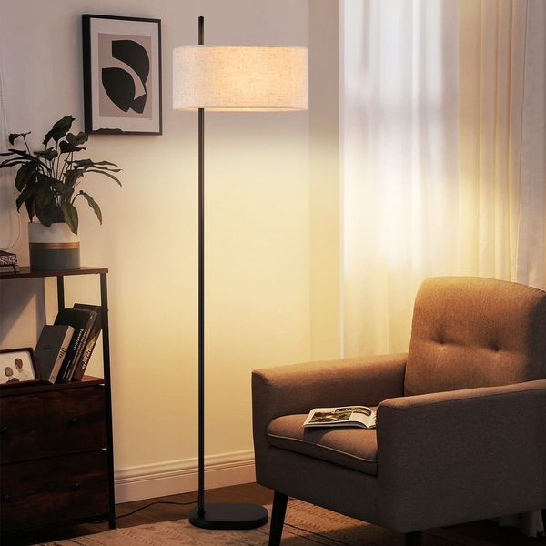 ZMH Stehlampe Wohnzimmer Stehleuchte Vintage - 154cm Schwarz Stehlampen Stoffschirm E27 Retro Industrial Stehlampen mit Fußschalter Standlampe für Schlafzimmer Tageslichtlampe (ohne Leuchtmittel)