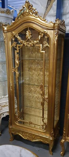 Casa Padrino Barock Vitrine Gold - Handgefertigter Barock Vitrinenschrank mit Glastür - Barock Wohnzimmer Möbel - Edel & Prunkvoll