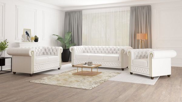 S-Style Möbel Polstergarnitur Chesterfield Jeff 3+2+1 mit Schlaffunktion aus veganem Leder, (3-Sitzer-Sofa mit Schlaffunktion, 2-Sitzer-Sofa mit Schlaffunktion, Sessel), mit Wellenfederung