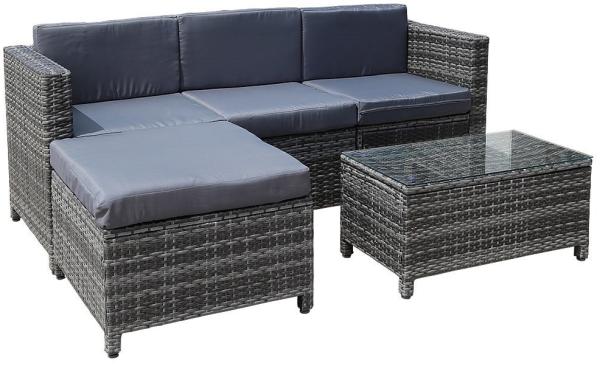 Polyrattan Lounge Gartensofa Set Hocker Tisch Sitzgruppe Grau Rattanmöbel Liege