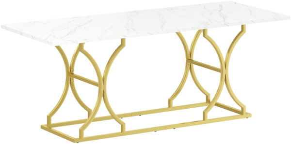 Merax Esstisch 200×80cm, für 8–10 Personen, Marmoroptik, 2,5cm dicke Tischplatte, wasserfest und kratzfest, goldfarbene Metallbeine mit verstellbaren Gleitern Bild 9