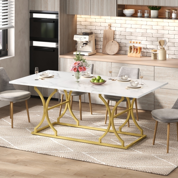 Merax Esstisch 200×80cm, für 8–10 Personen, Marmoroptik, 2,5cm dicke Tischplatte, wasserfest und kratzfest, goldfarbene Metallbeine mit verstellbaren Gleitern Bild 5