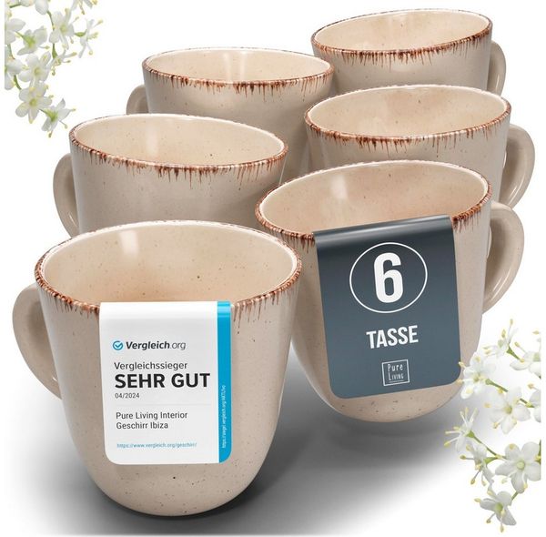 PURE LIVING INTERIOR DESIGN Geschirr-Set Steingut Kaffeetassen 6 Pers. Rustic Hochwertiges Landhausstil TEST SE (6-tlg), 6 Personen, Steingut, Authentischer Landhausstil, Reaktive Glasur – jedes Stück ein Unikat,…