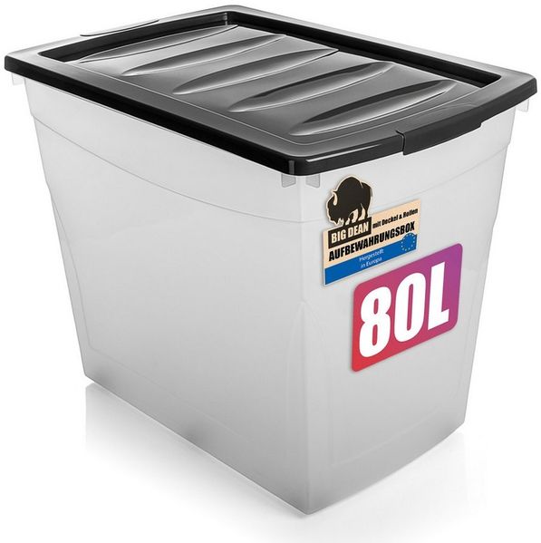 BigDean Aufbewahrungsbox 80 L Aufbewahrungsbox mit Deckel und Rollen groß Budget Line (Set, 1 St, Aufbewahrungsbox mit Deckel), Durchdacht, Praxisnahes Design, Stapelbar