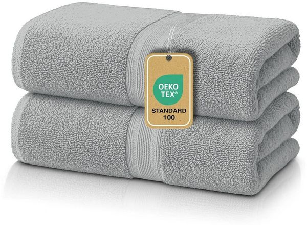 leevitex® Duschtücher 2er-Set, 70x140 cm, 100% Baumwolle, saugstark und fusselfrei, Frottee (Set, 2-St), OEKO-TEX® STANDARD 100 zertifiziert, gestreifte Bordüre