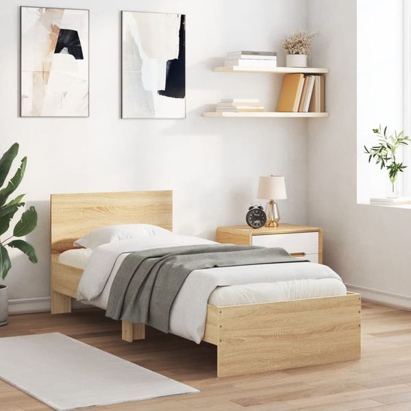 vidaXL Bettgestell ohne Matratze mit Kopfteil Sonoma-Eiche 90x200 cm 838626