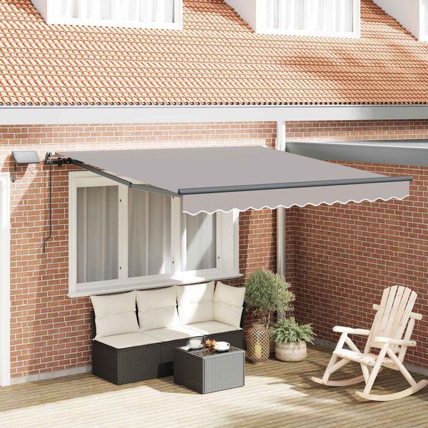Einziehbare Markise, Sonnenmarkise Hellgrau 300 x 250 cm Stoff