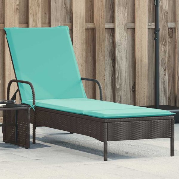 Sonnenliege, Gartenliege mit Rollen und Kissen Schwarz Poly Rattan